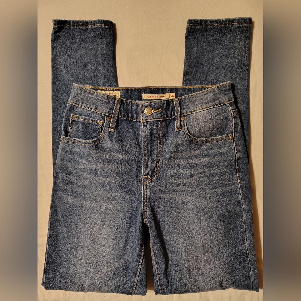 Levi's Premium Big E Red Tab 721 High Rise Skinny Stretch Jeans Size 26